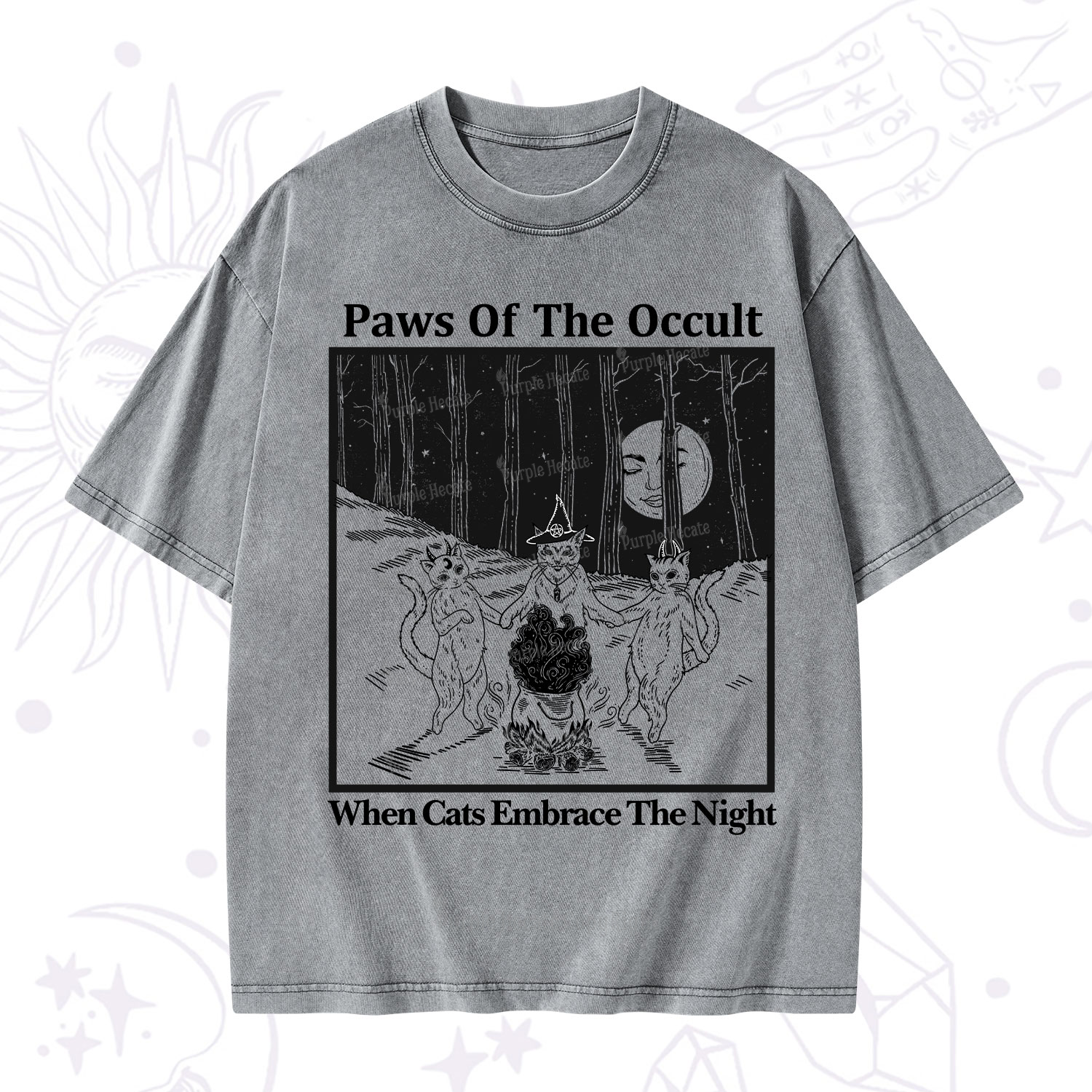 Purplehecate Witchy Cats Washed T-Shirt