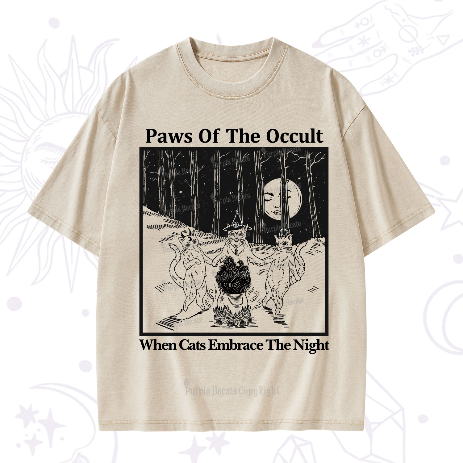 Purplehecate Witchy Cats Washed T-Shirt