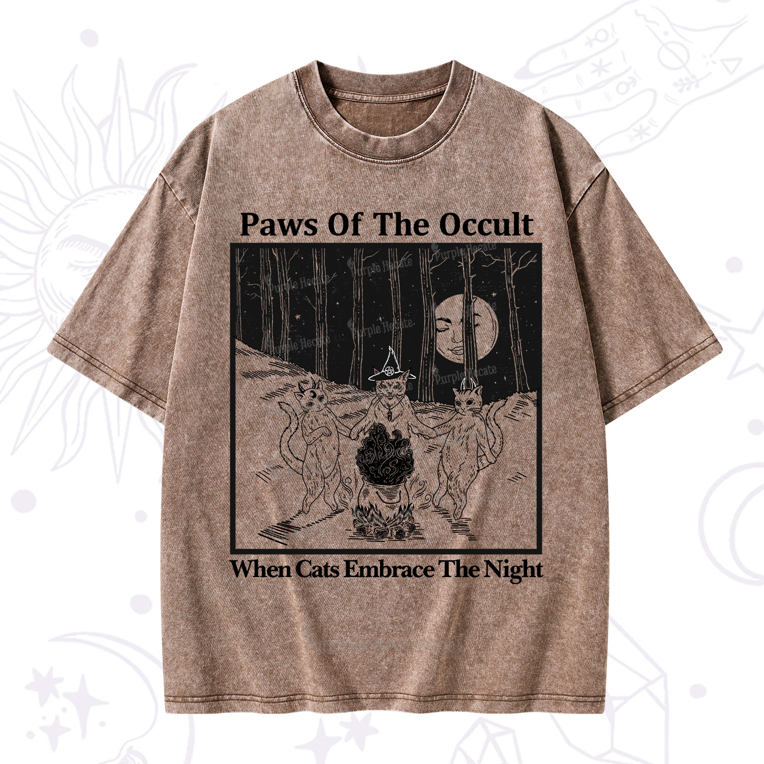 Purplehecate Witchy Cats Washed T-Shirt
