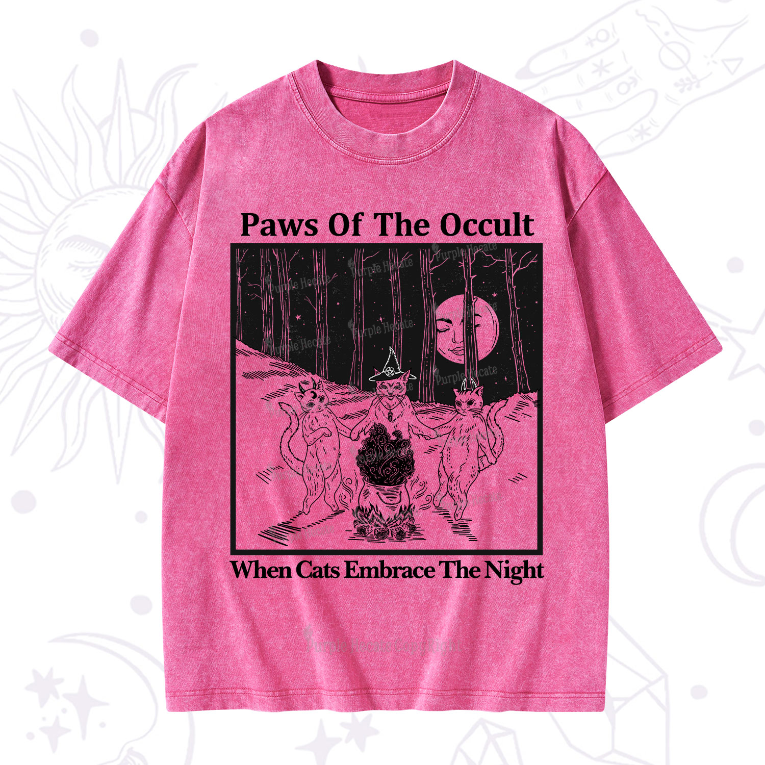 Purplehecate Witchy Cats Washed T-Shirt