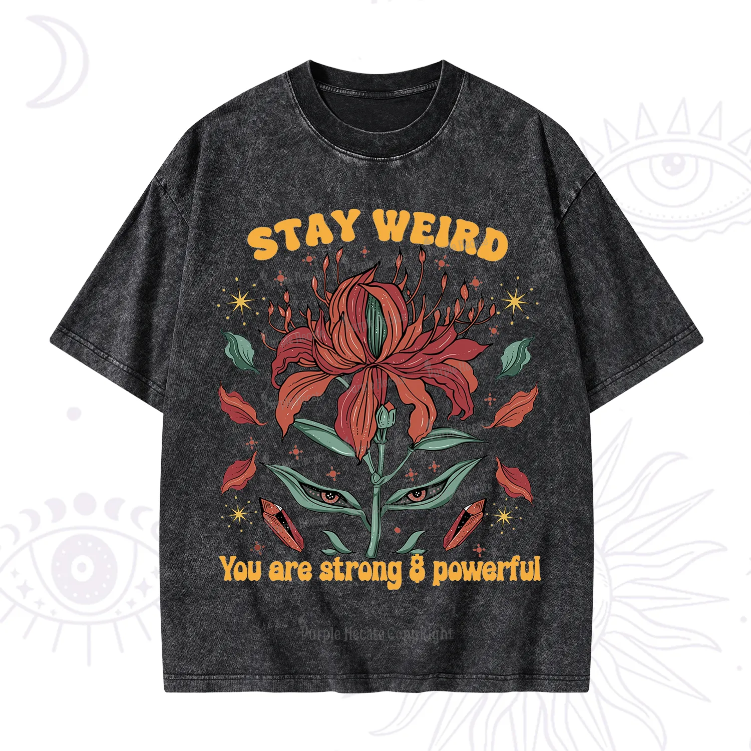 Purplehecate Stay Weird Floral Washed T-Shirt