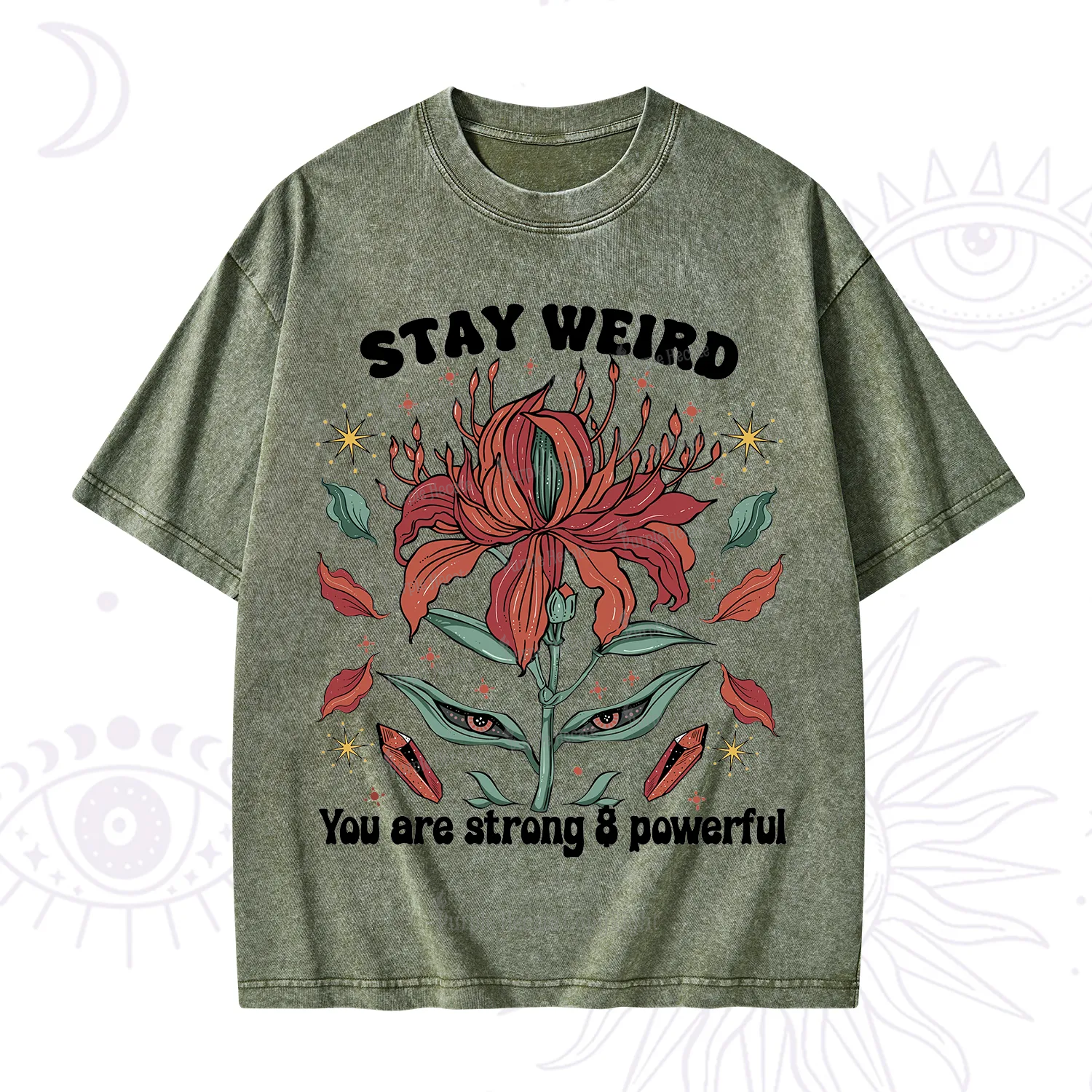 Purplehecate Stay Weird Floral Washed T-Shirt