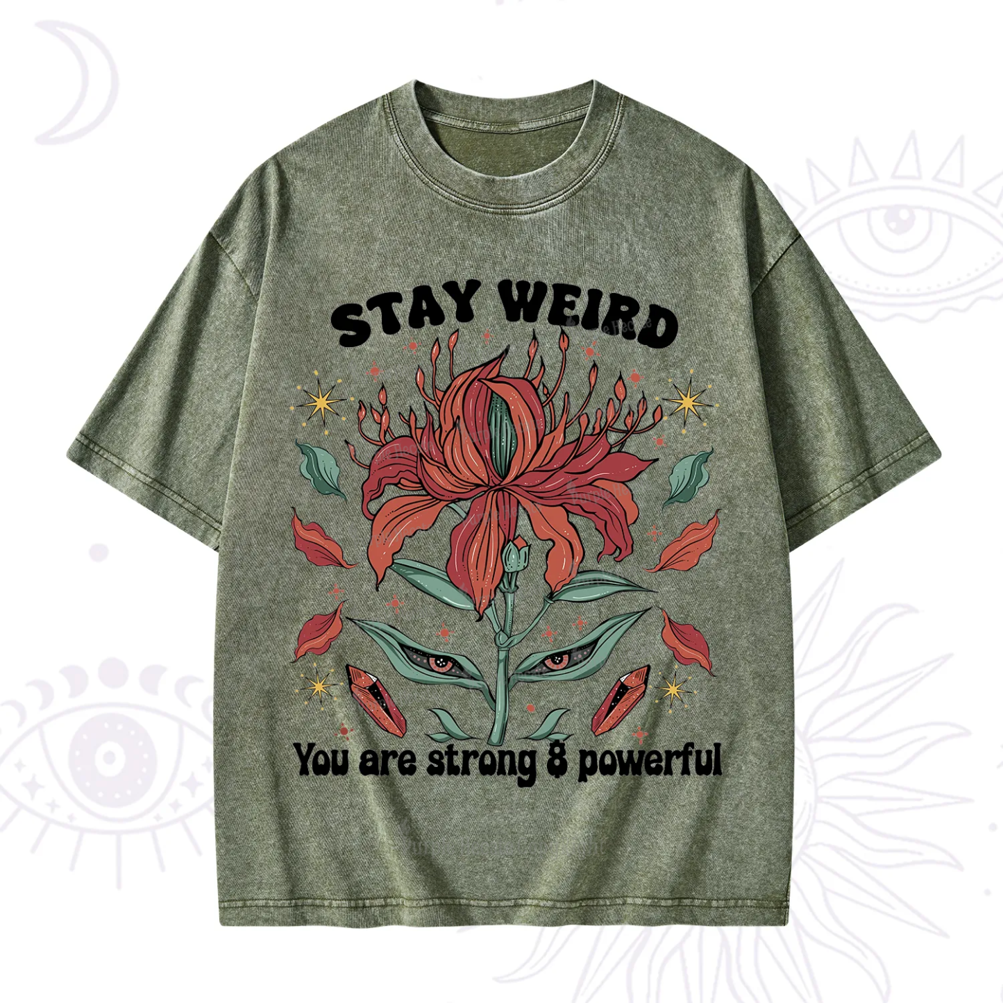 Purplehecate Stay Weird Floral Washed T-Shirt