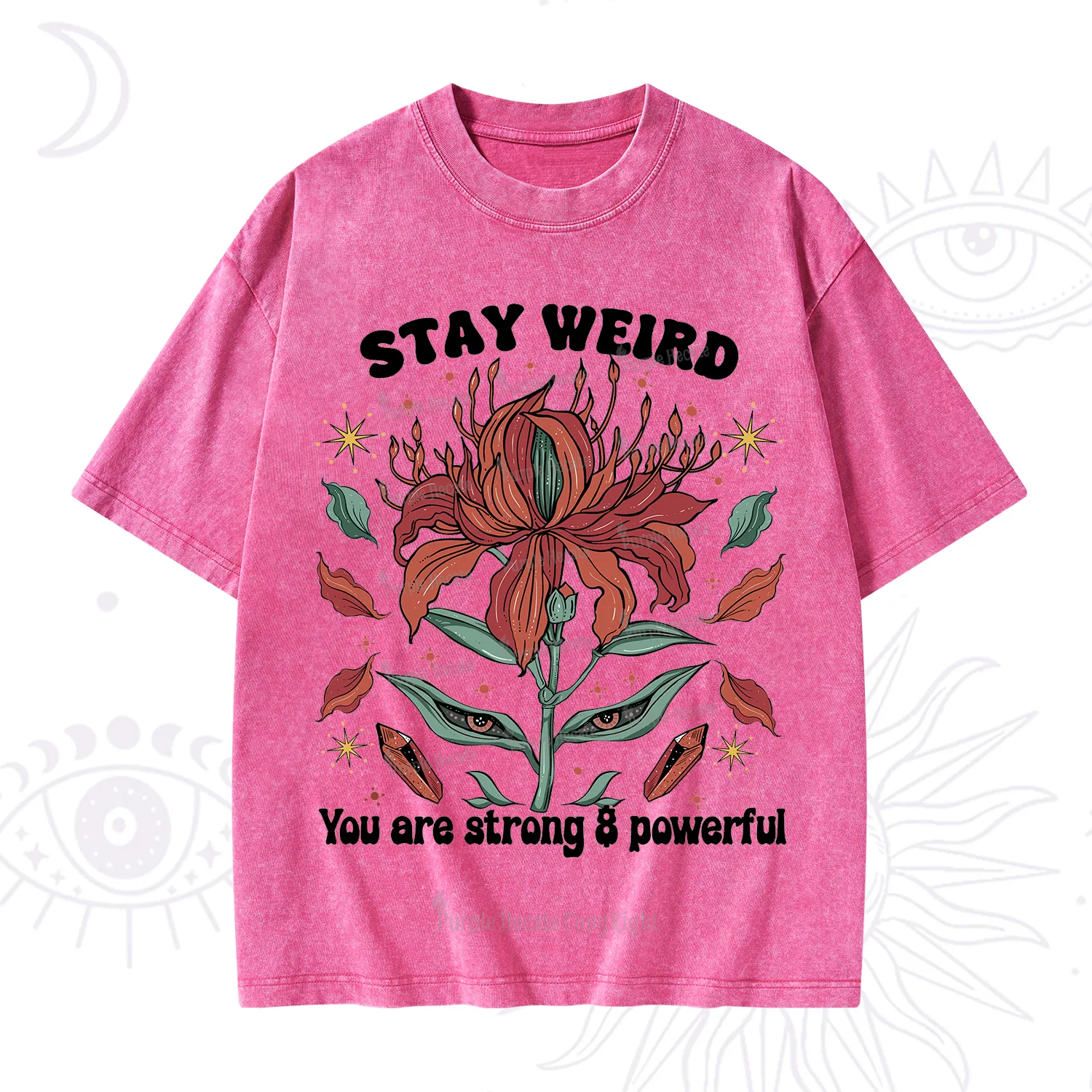 Purplehecate Stay Weird Floral Washed T-Shirt