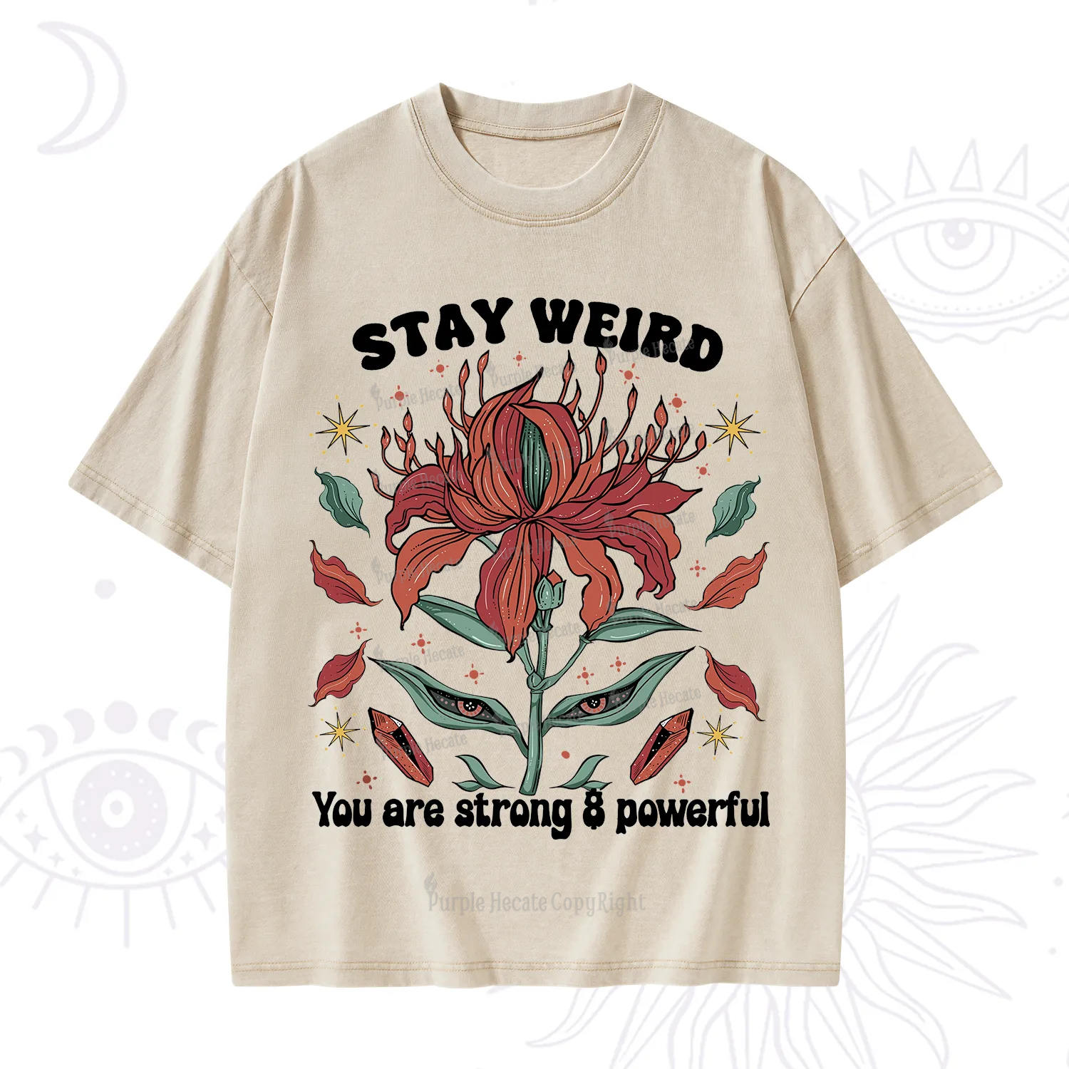 Purplehecate Stay Weird Floral Washed T-Shirt
