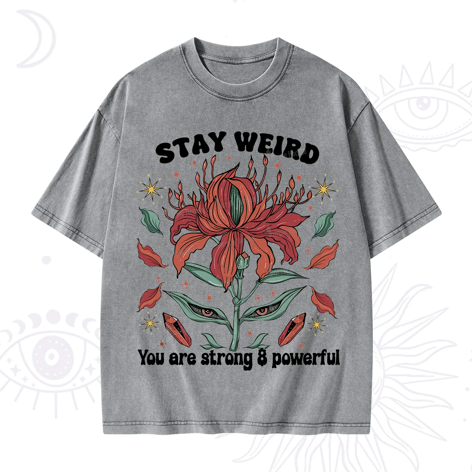 Purplehecate Stay Weird Floral Washed T-Shirt