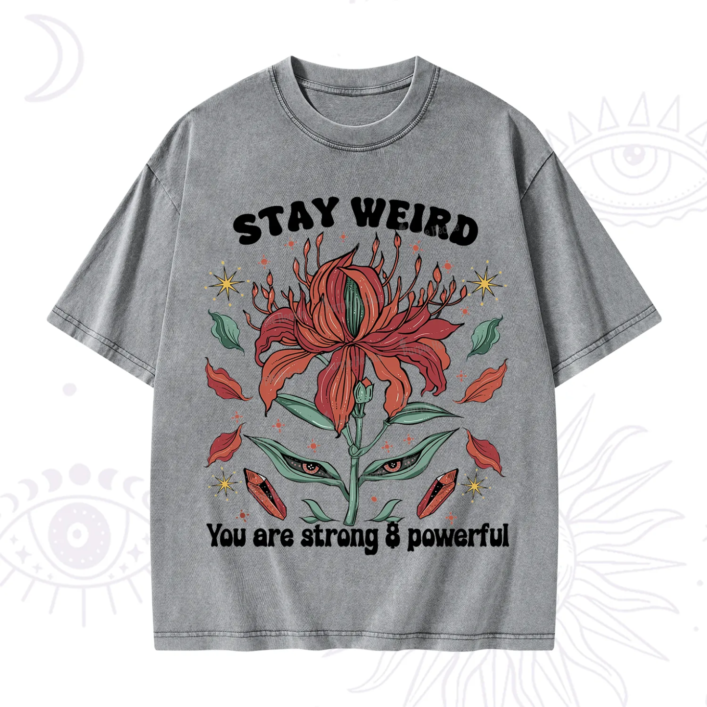 Purplehecate Stay Weird Floral Washed T-Shirt