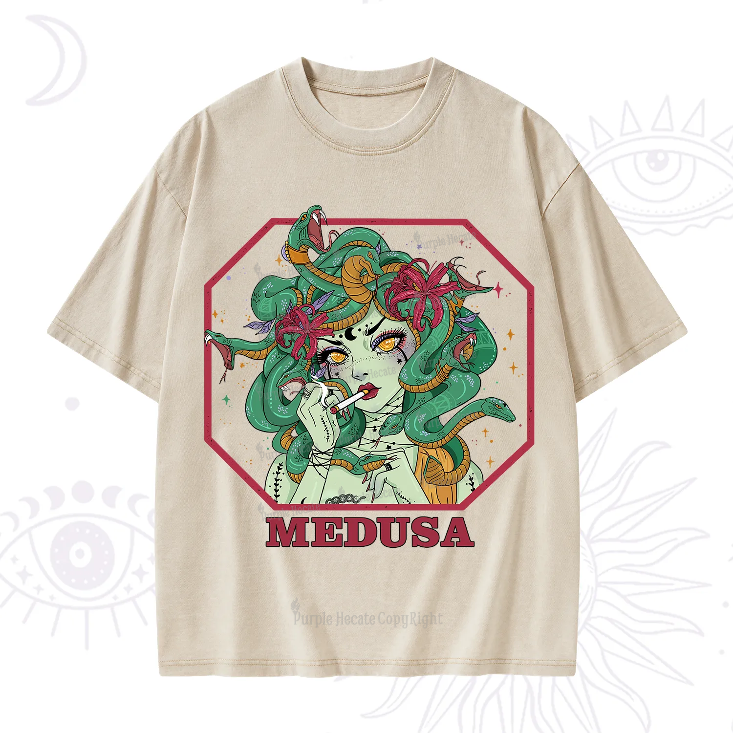 Purplehecate The Greek Goddess Medusa Washed T-Shirt