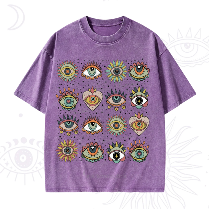 Purplehecate Mystical Evil Eye Pattern Washed T-Shirt