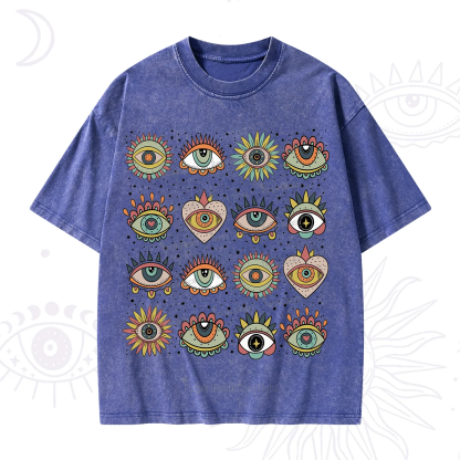 Purplehecate Mystical Evil Eye Pattern Washed T-Shirt