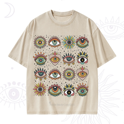 Purplehecate Mystical Evil Eye Pattern Washed T-Shirt