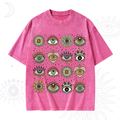 Purplehecate Mystical Evil Eye Pattern Washed T-Shirt