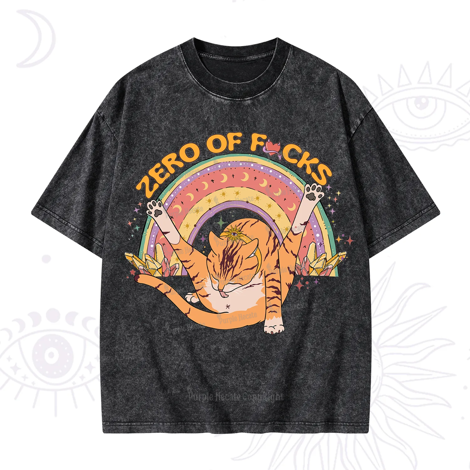 Purplehecate The Zero Fucks Cat Washed T-Shirt