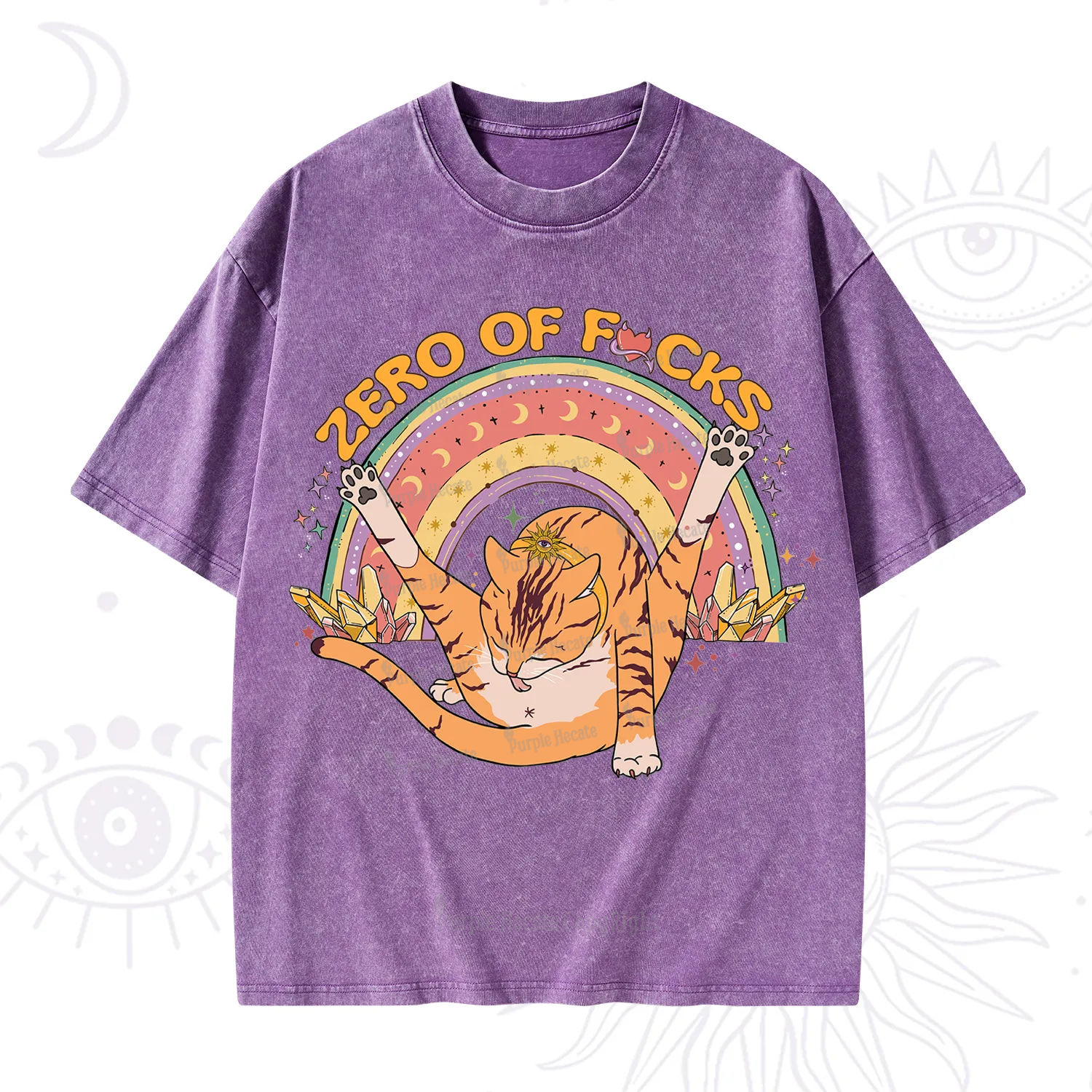 Purplehecate The Zero Fucks Cat Washed T-Shirt