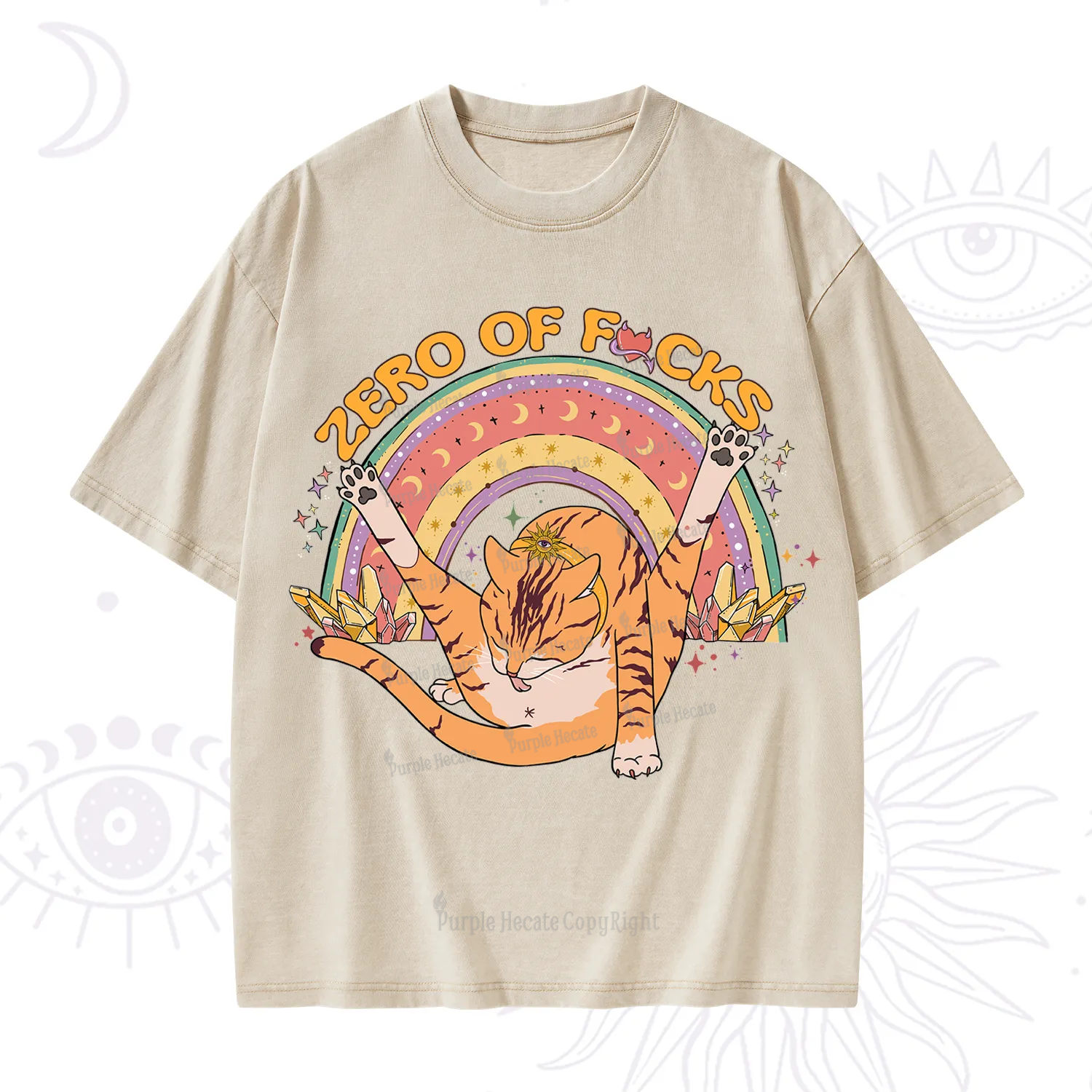 Purplehecate The Zero Fucks Cat Washed T-Shirt