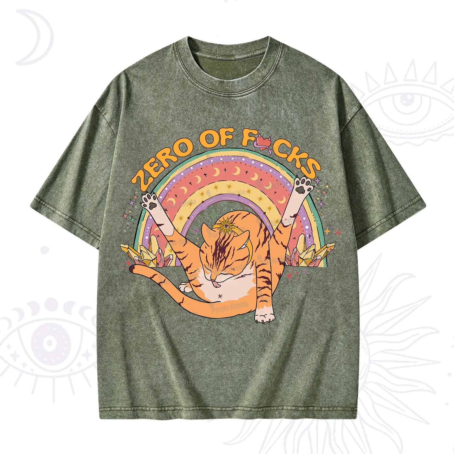 Purplehecate The Zero Fucks Cat Washed T-Shirt