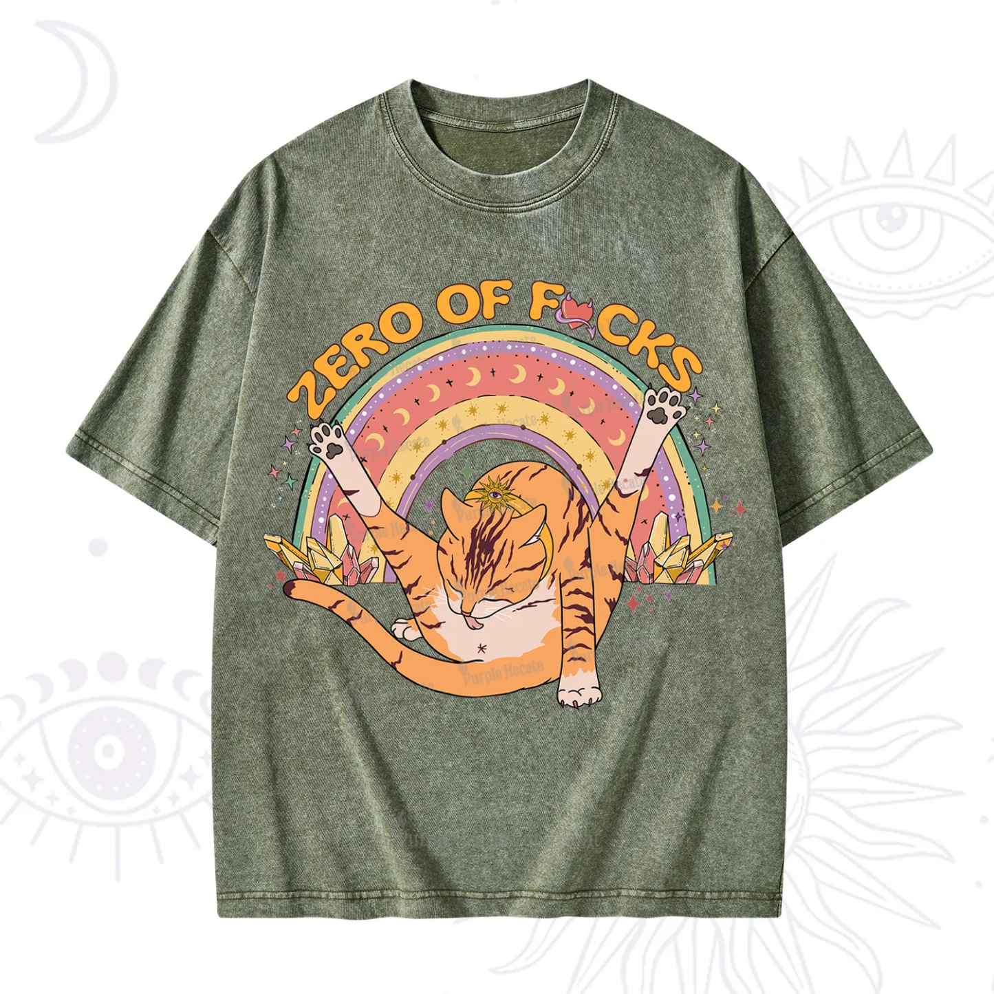 Purplehecate The Zero Fucks Cat Washed T-Shirt