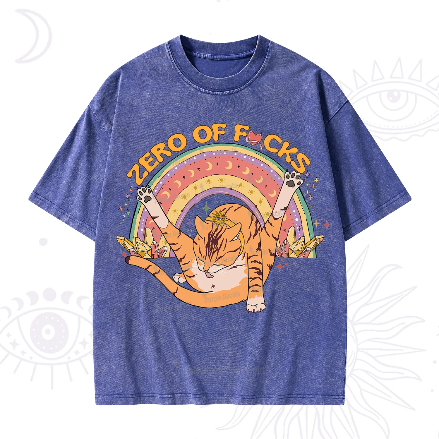 Purplehecate The Zero Fucks Cat Washed T-Shirt
