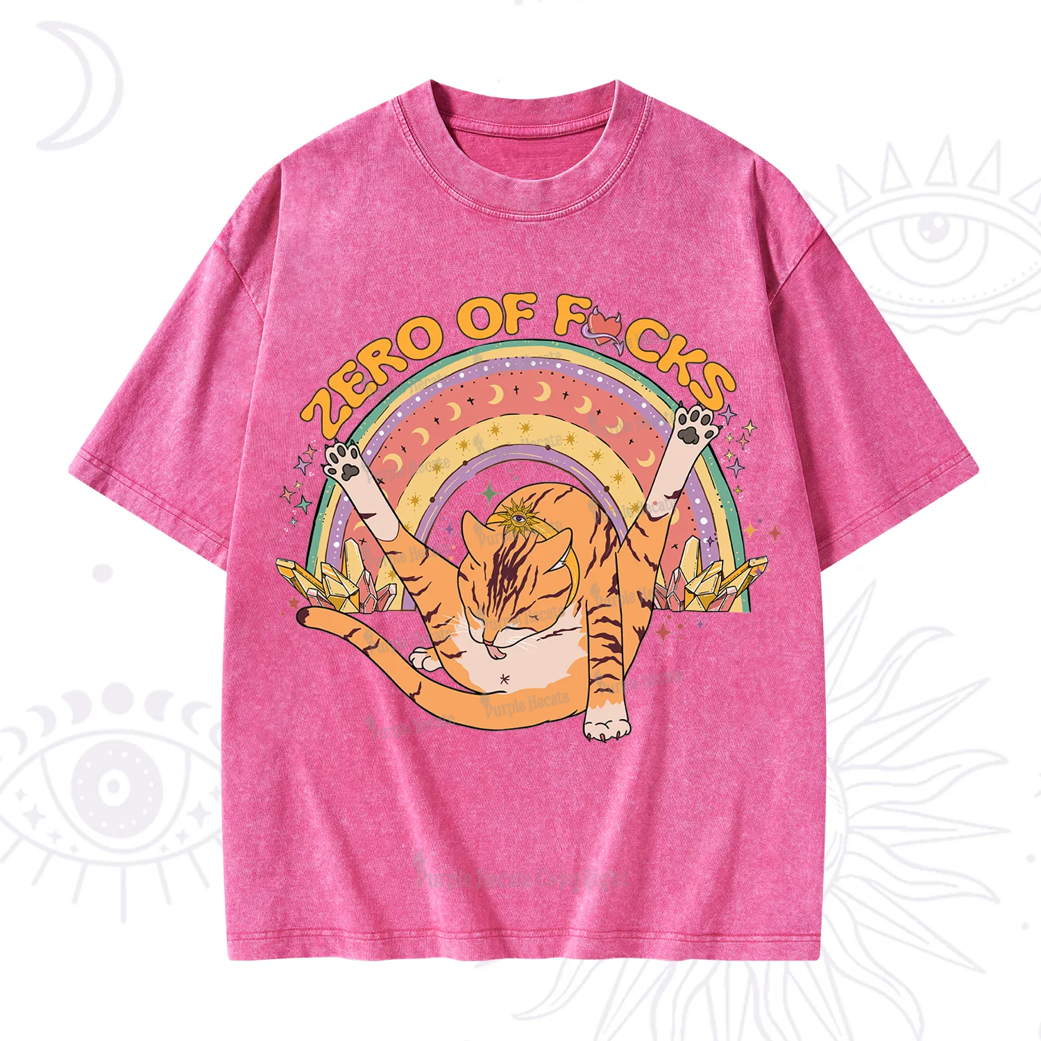 Purplehecate The Zero Fucks Cat Washed T-Shirt