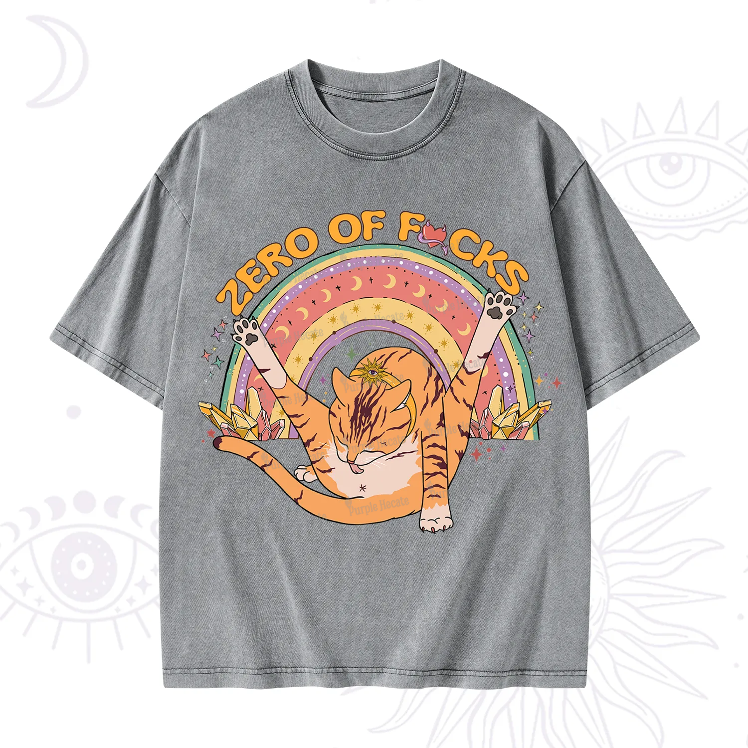 Purplehecate The Zero Fucks Cat Washed T-Shirt