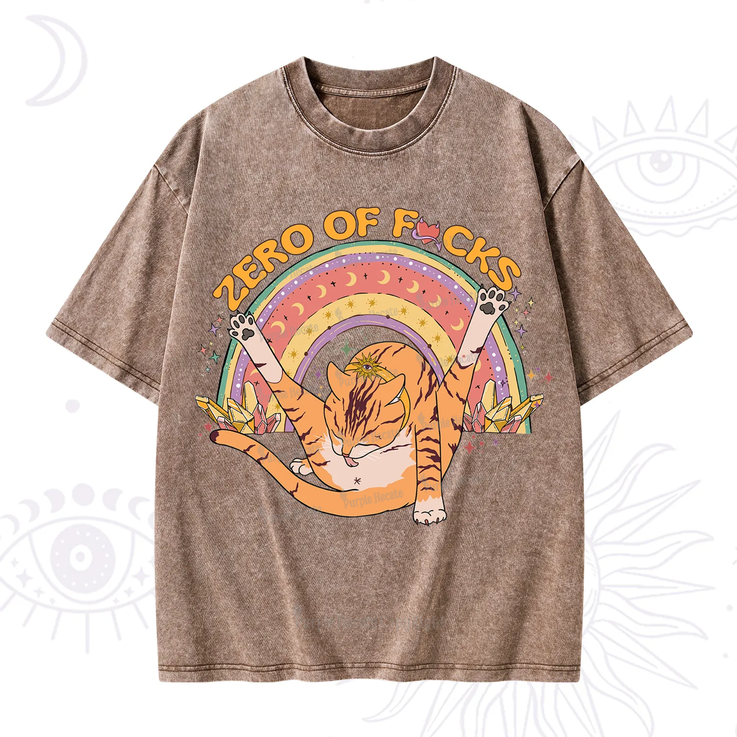 Purplehecate The Zero Fucks Cat Washed T-Shirt