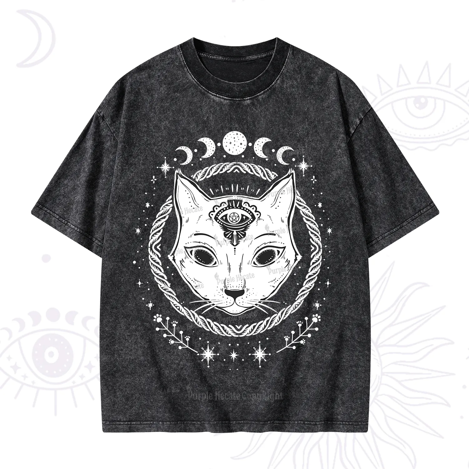 Purplehecate Third Eye Black Cat Washed T-Shirt