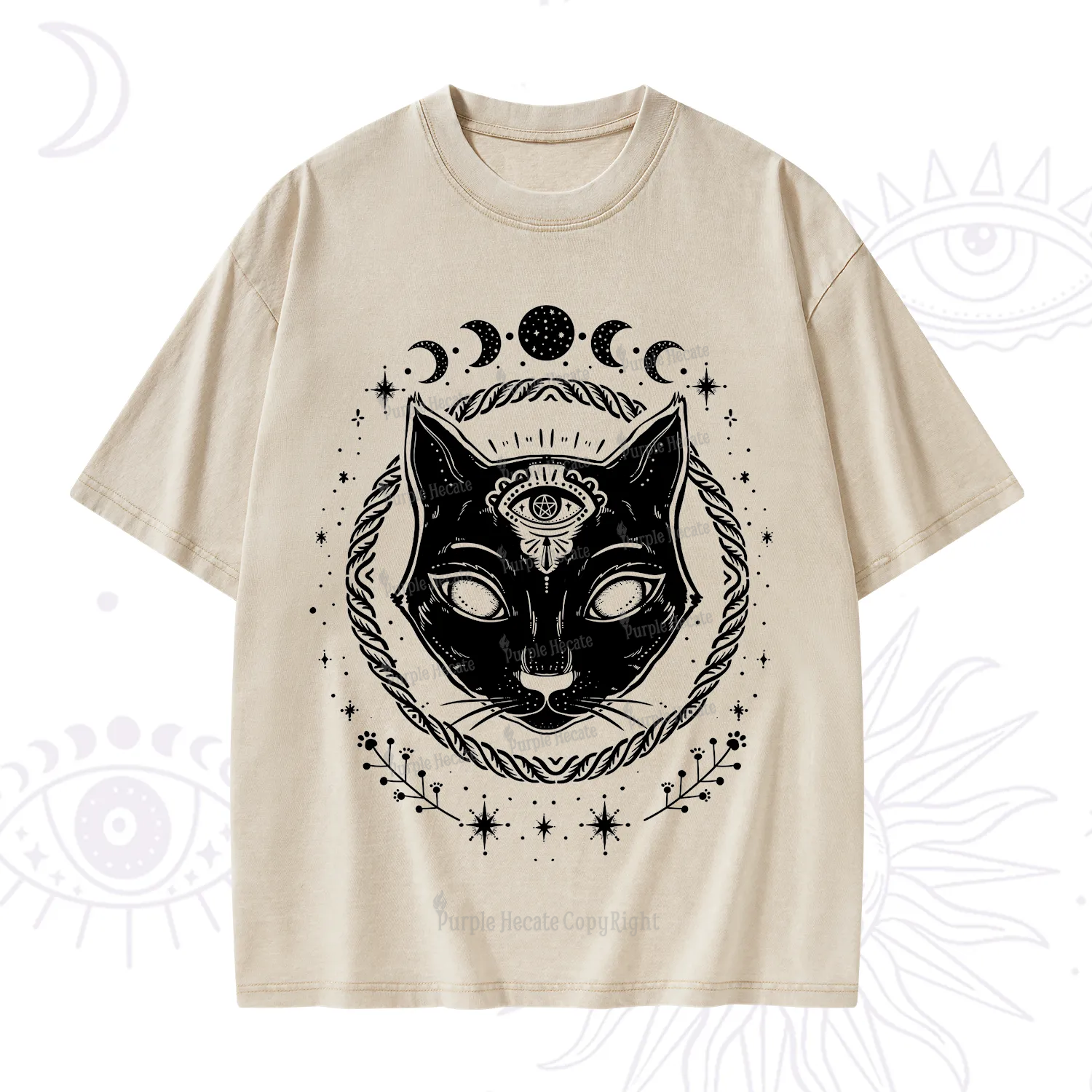 Purplehecate Third Eye Black Cat Washed T-Shirt
