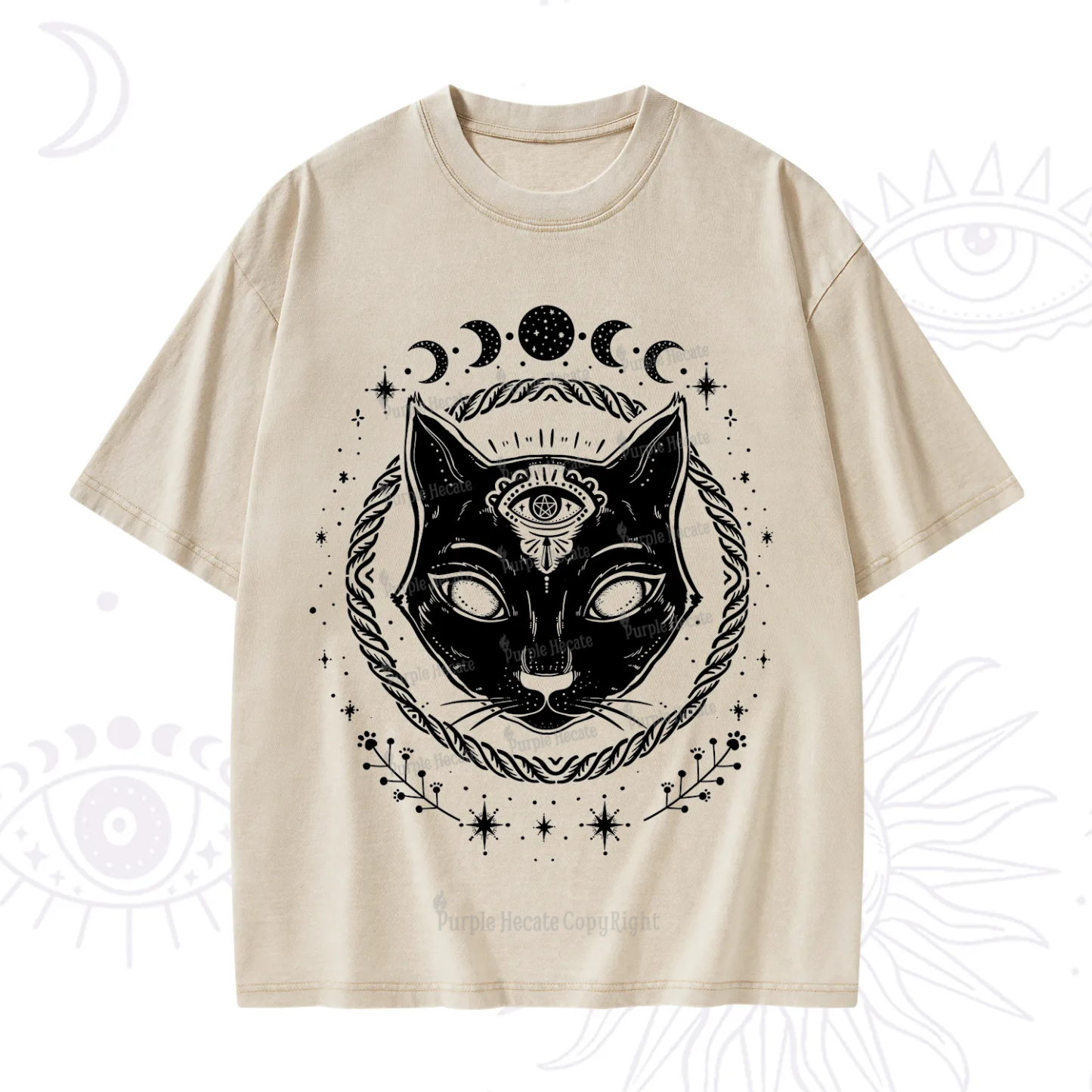 Purplehecate Third Eye Black Cat Washed T-Shirt