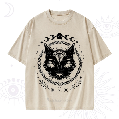 Purplehecate Third Eye Black Cat Washed T-Shirt