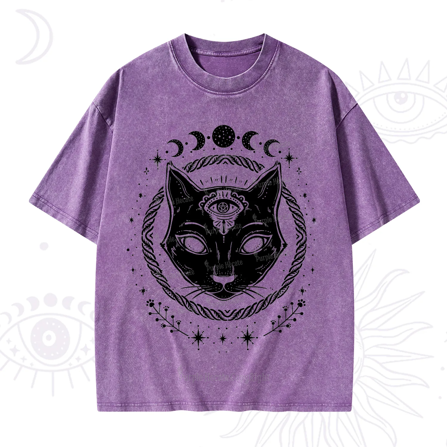 Purplehecate Third Eye Black Cat Washed T-Shirt