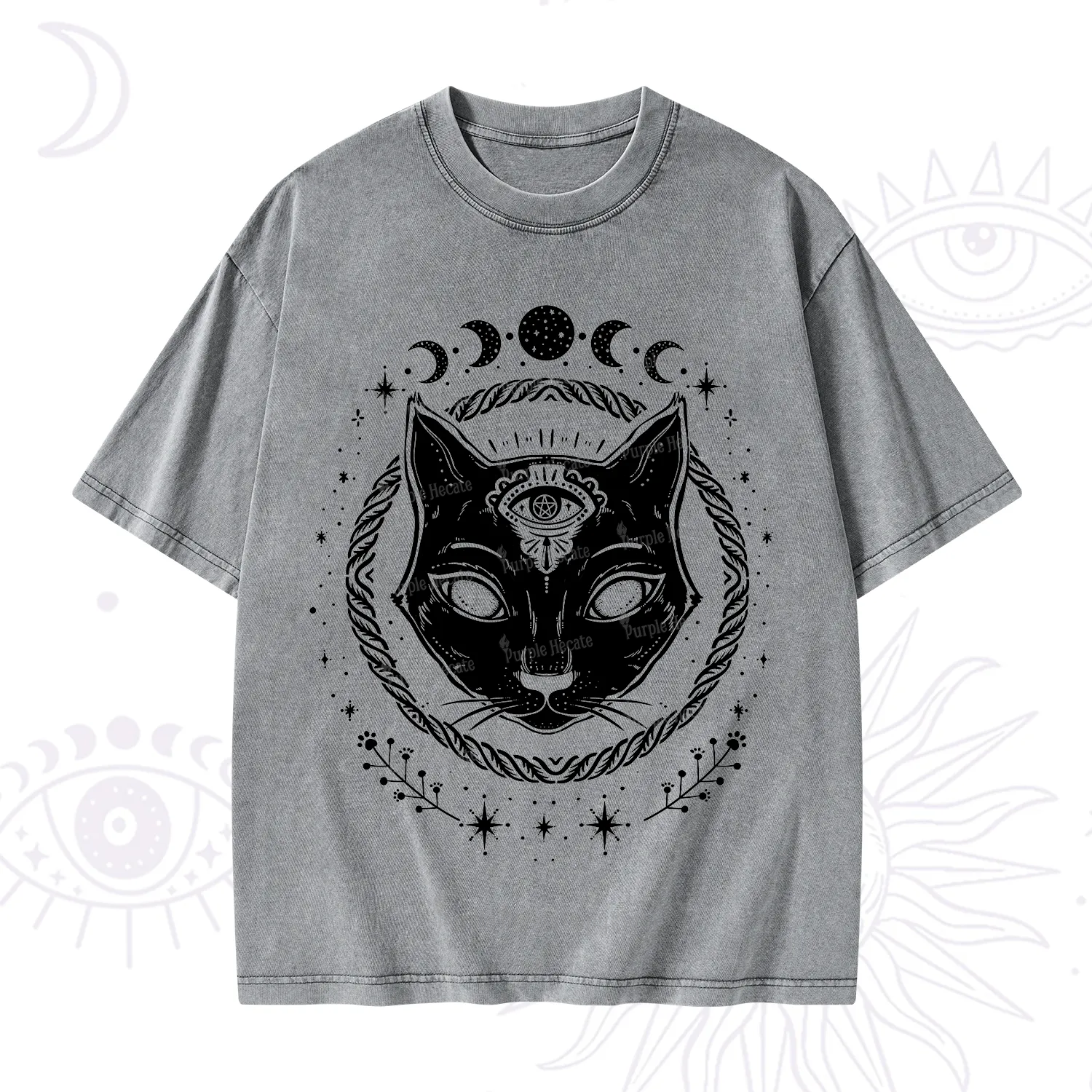 Purplehecate Third Eye Black Cat Washed T-Shirt
