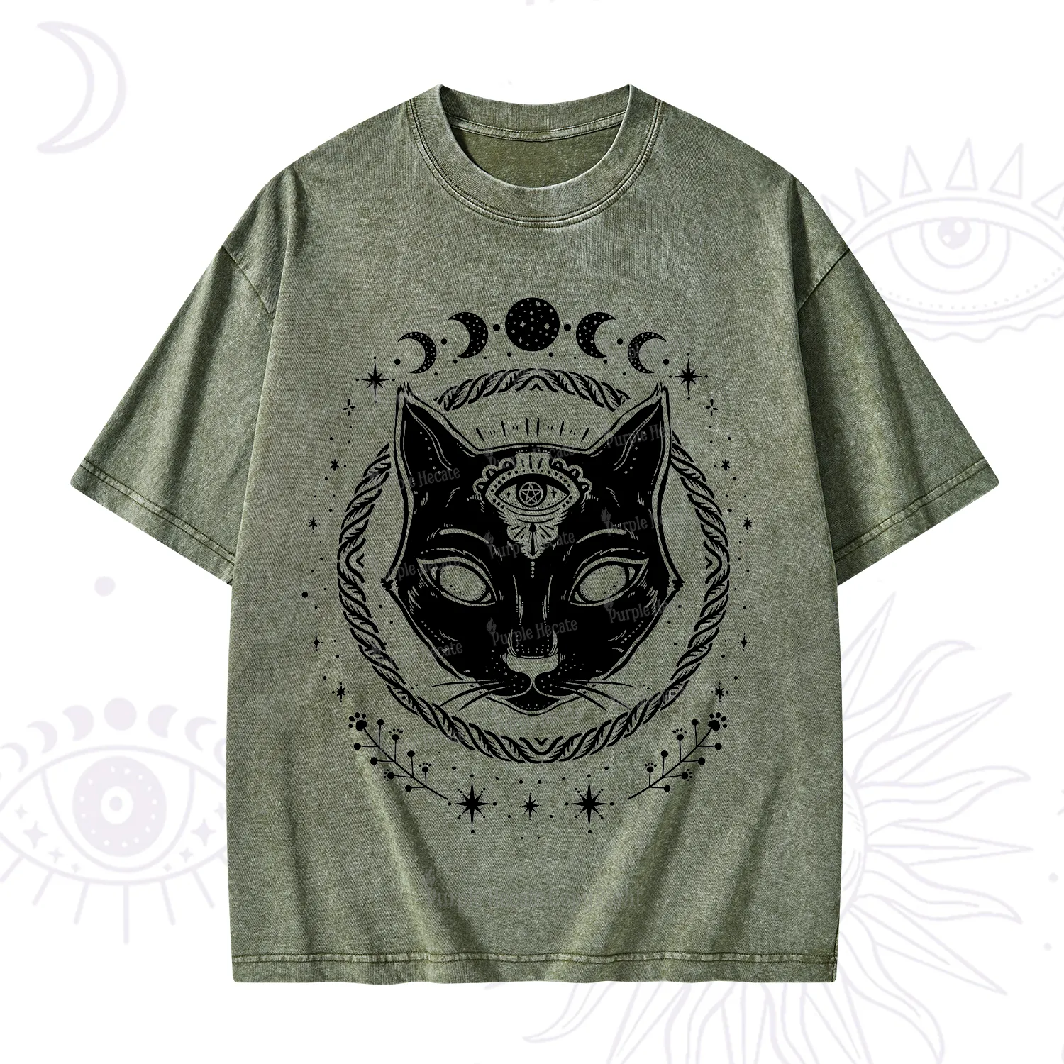 Purplehecate Third Eye Black Cat Washed T-Shirt