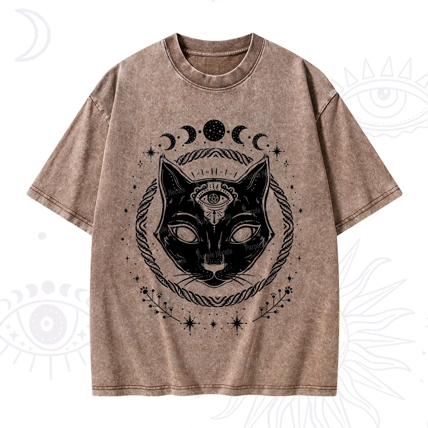 Purplehecate Third Eye Black Cat Washed T-Shirt