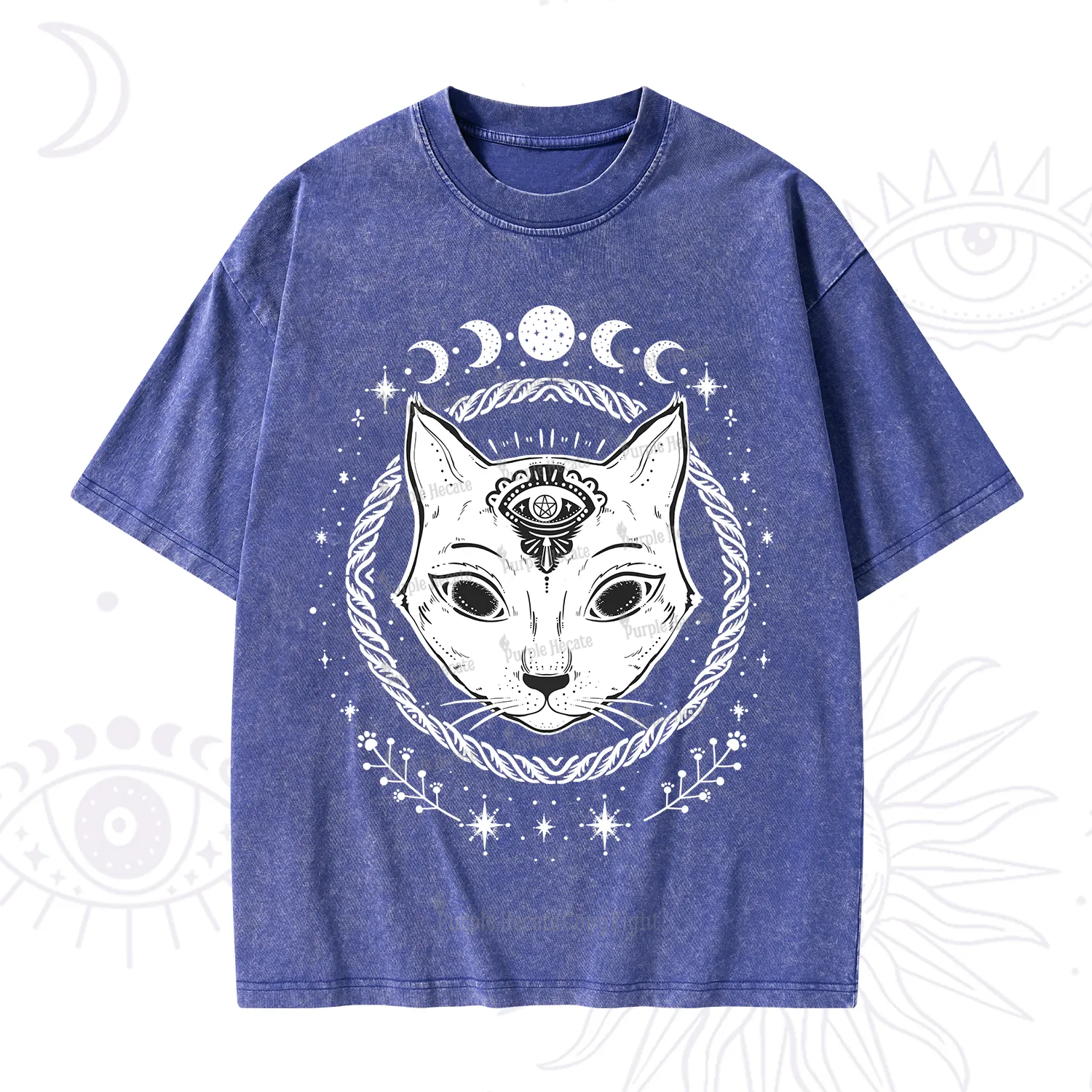 Purplehecate Third Eye Black Cat Washed T-Shirt