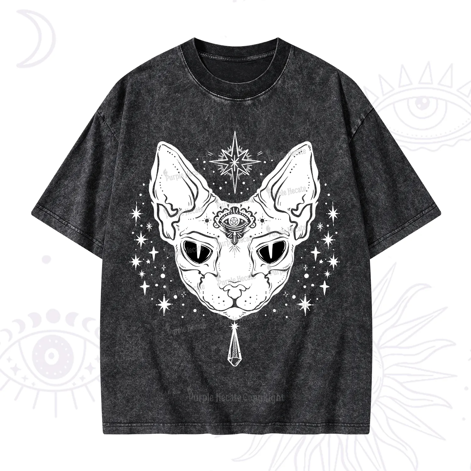 Purplehecate Three Eyed Sphynx Cat Washed T-Shirt