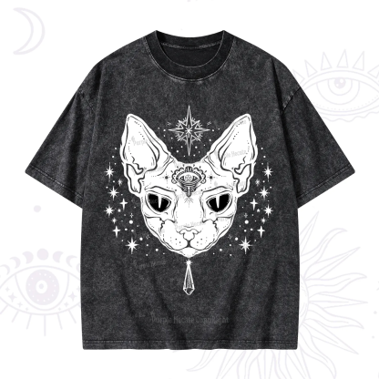 Purplehecate Three Eyed Sphynx Cat Washed T-Shirt