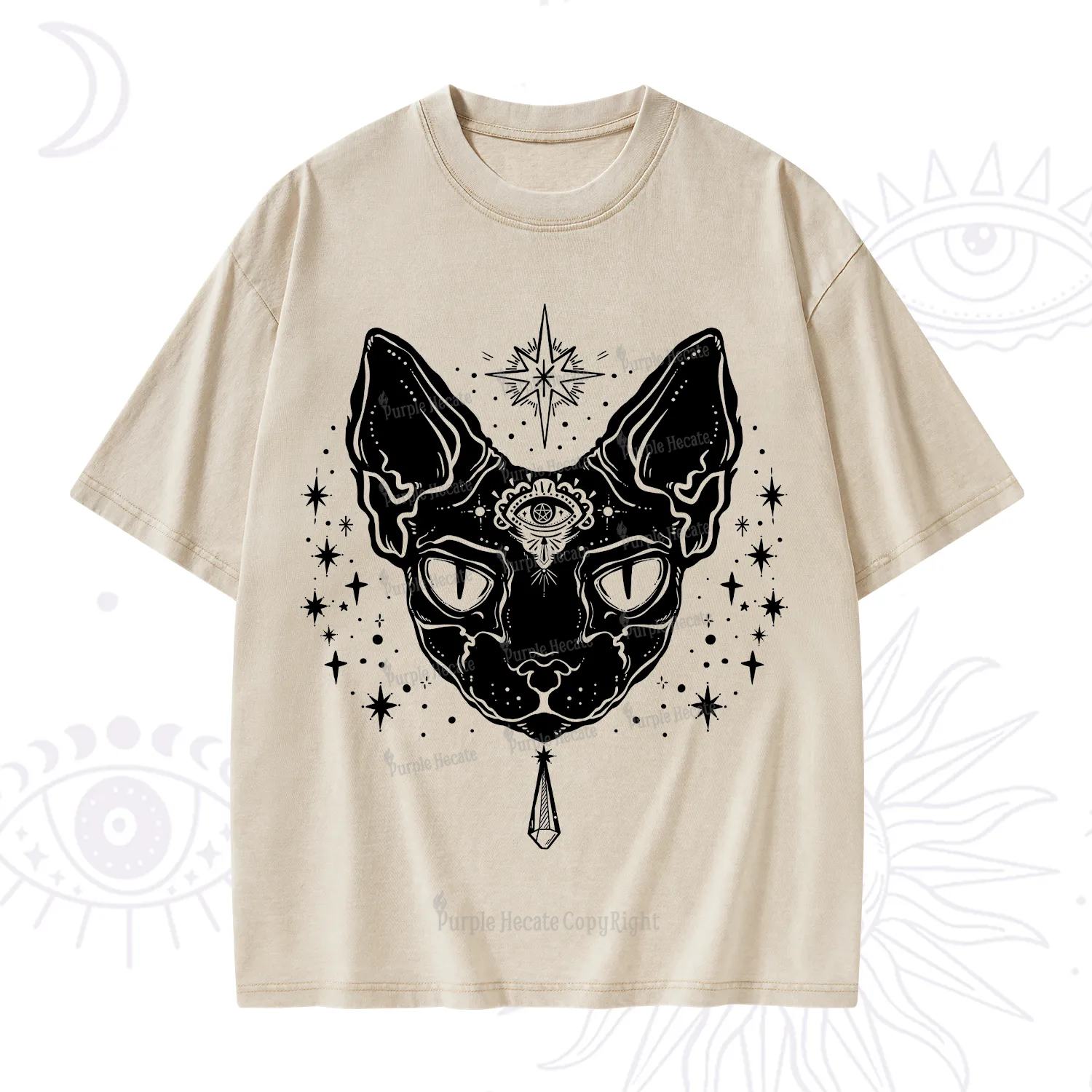 Purplehecate Three Eyed Sphynx Cat Washed T-Shirt