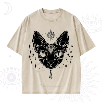 Purplehecate Three Eyed Sphynx Cat Washed T-Shirt