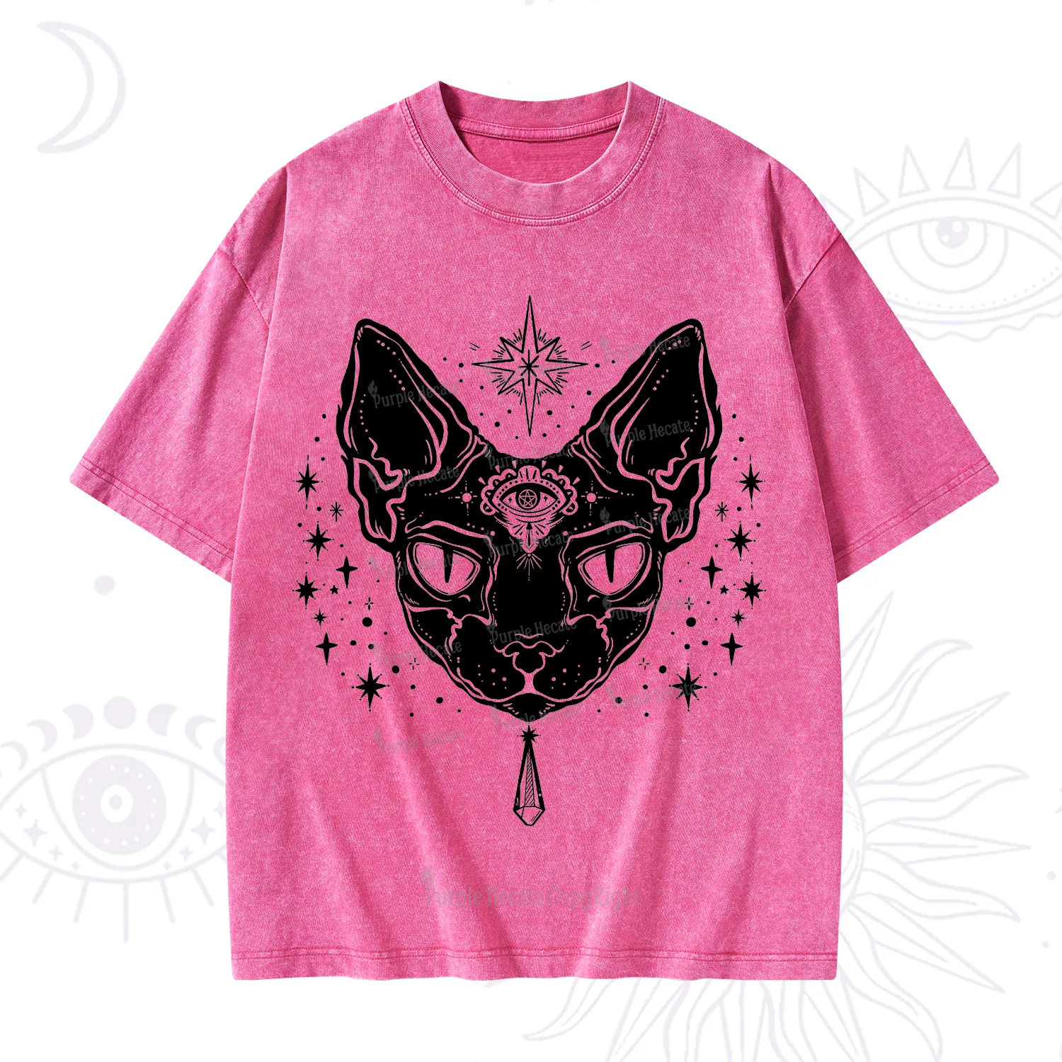 Purplehecate Three Eyed Sphynx Cat Washed T-Shirt