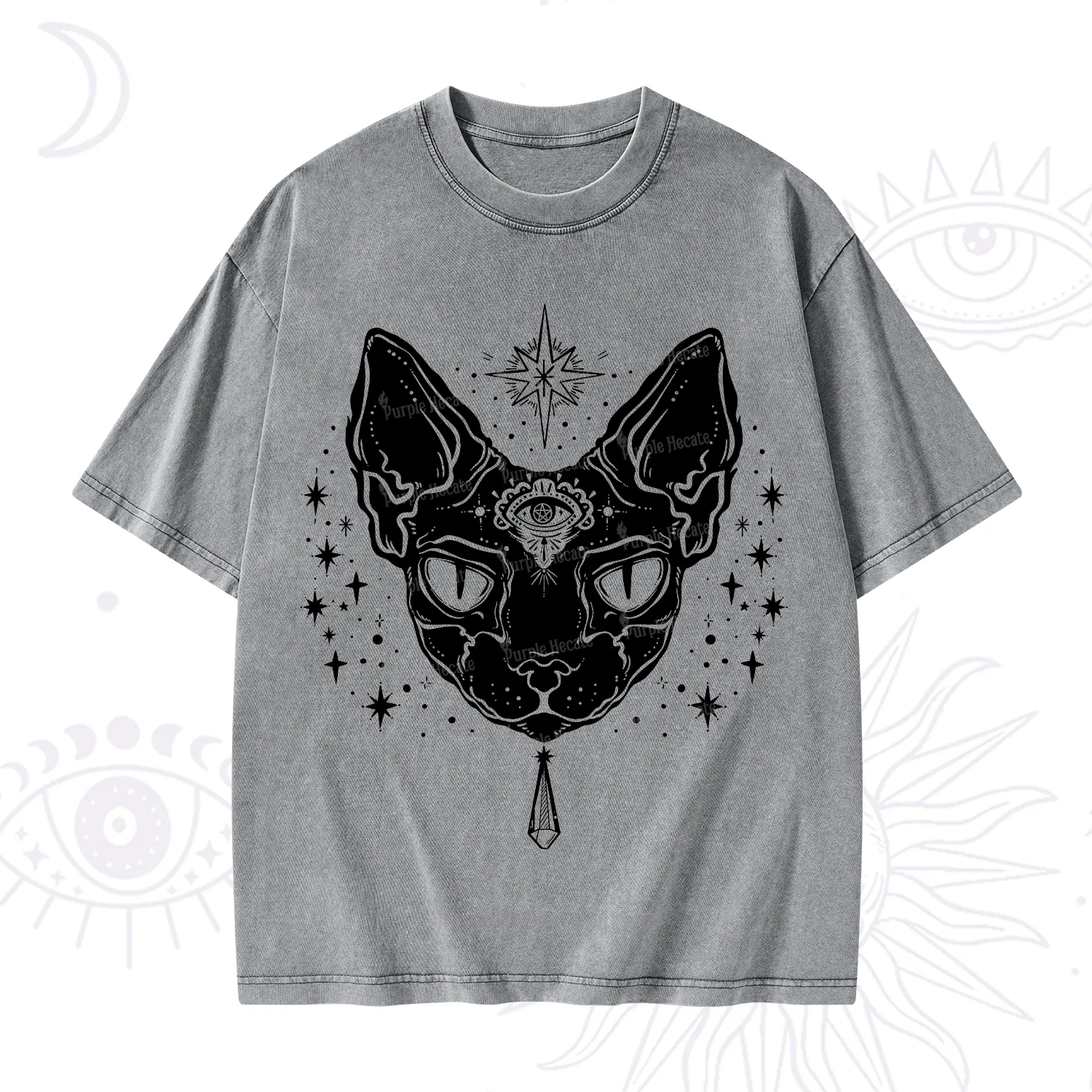 Purplehecate Three Eyed Sphynx Cat Washed T-Shirt