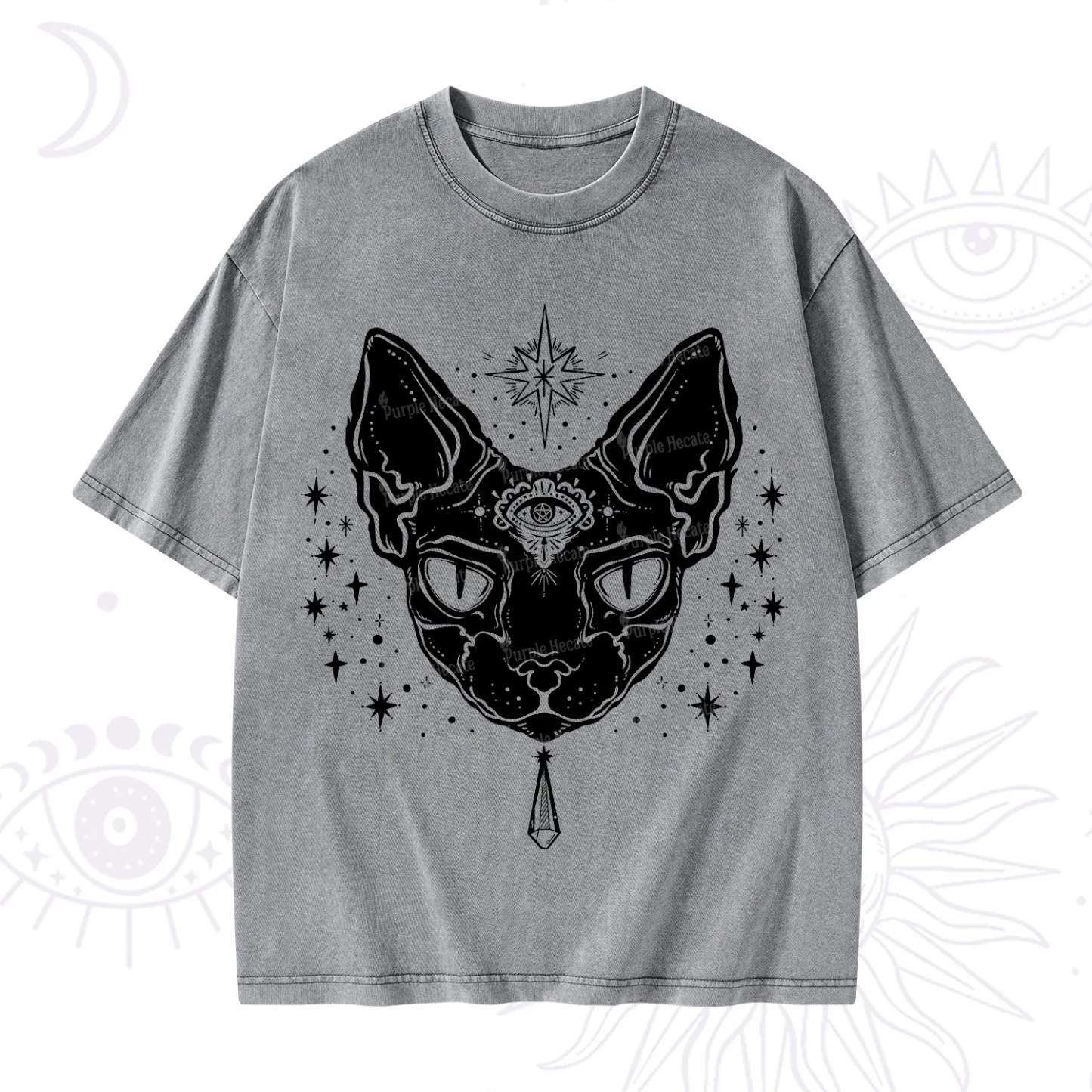 Purplehecate Three Eyed Sphynx Cat Washed T-Shirt