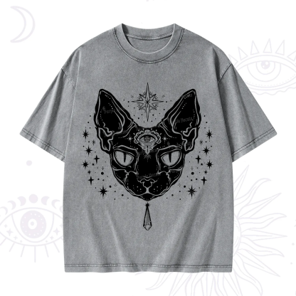 Purplehecate Three Eyed Sphynx Cat Washed T-Shirt