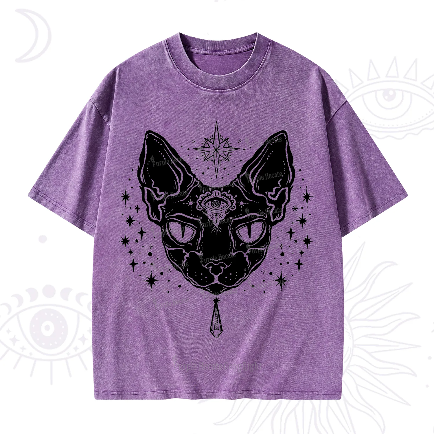 Purplehecate Three Eyed Sphynx Cat Washed T-Shirt