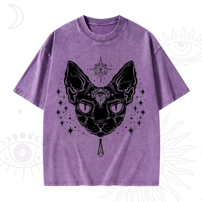 Purplehecate Three Eyed Sphynx Cat Washed T-Shirt