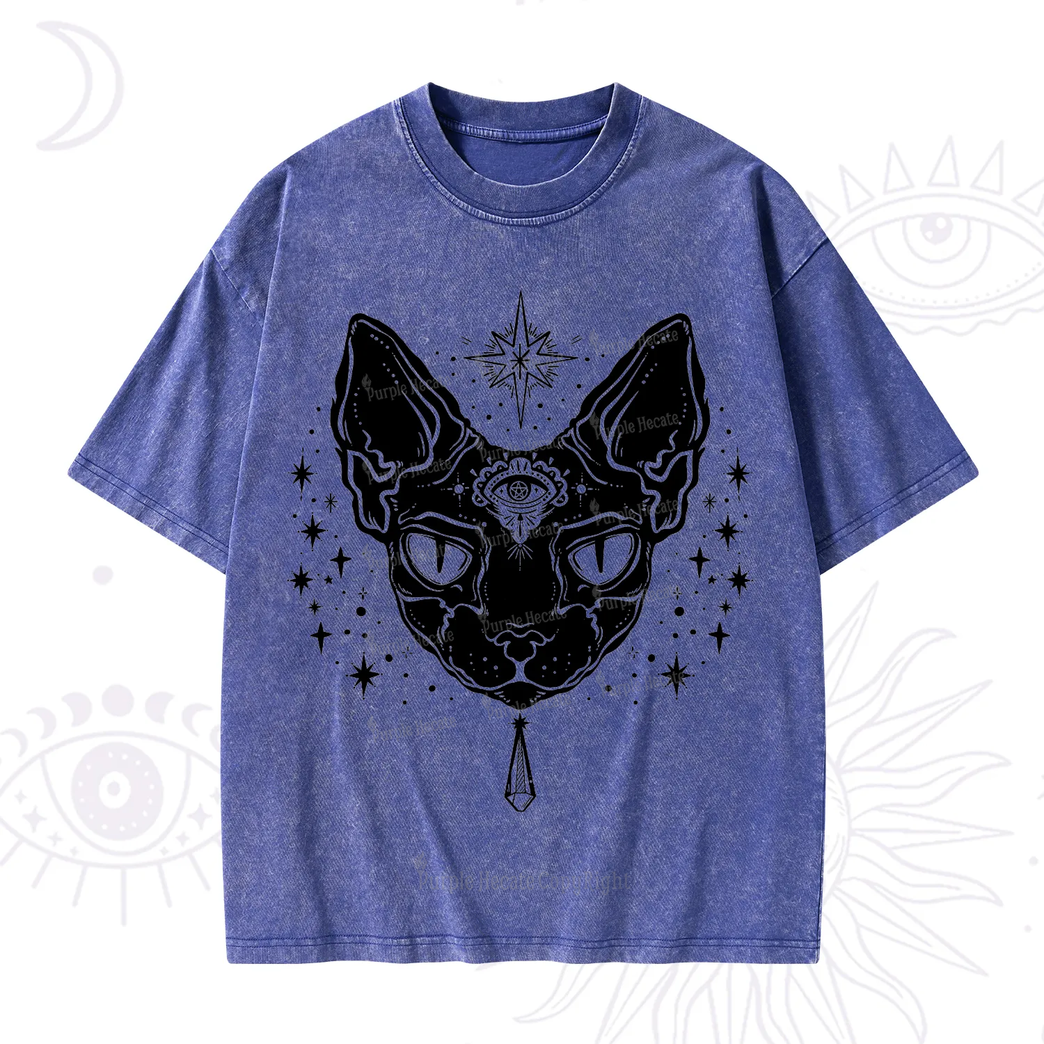Purplehecate Three Eyed Sphynx Cat Washed T-Shirt