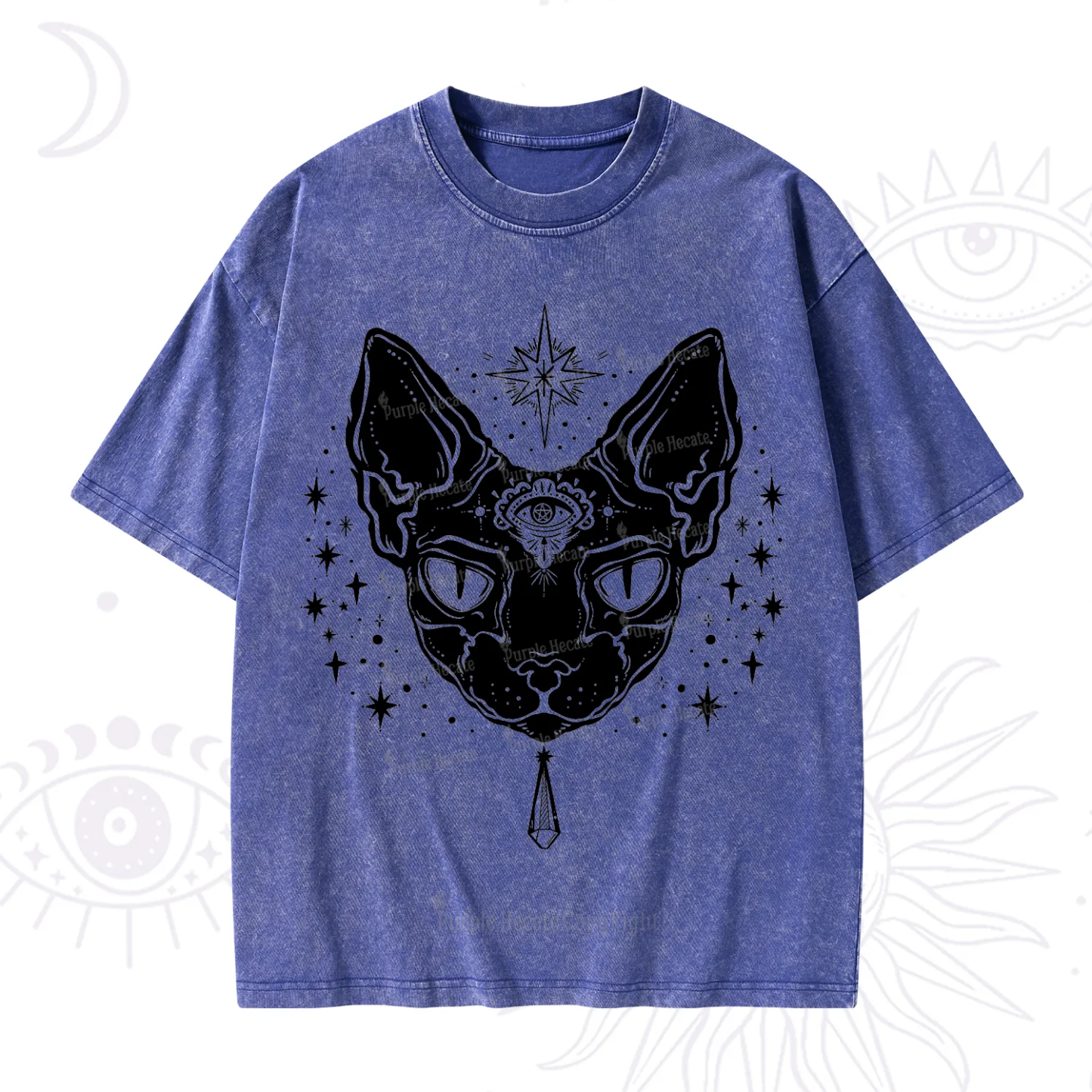 Purplehecate Three Eyed Sphynx Cat Washed T-Shirt