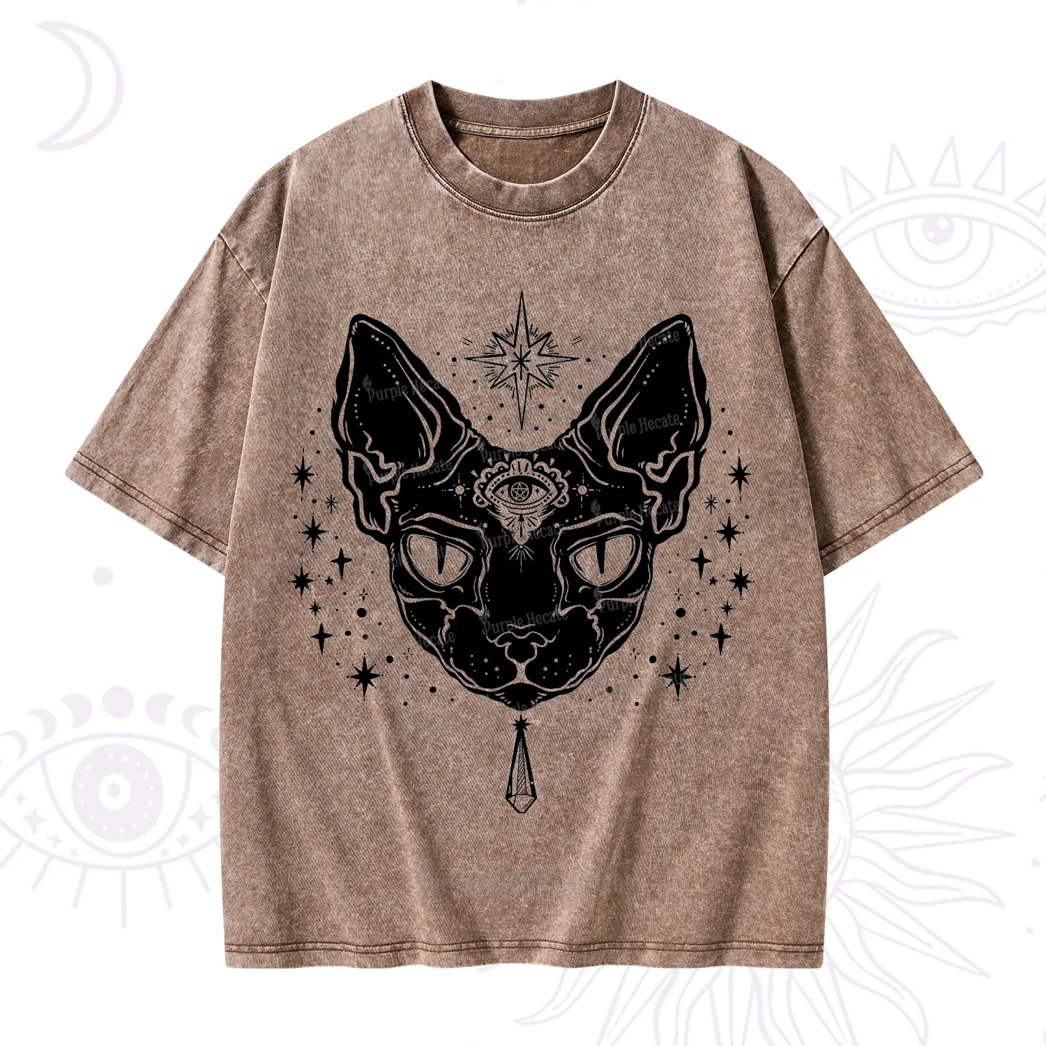 Purplehecate Three Eyed Sphynx Cat Washed T-Shirt