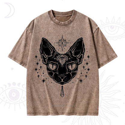 Purplehecate Three Eyed Sphynx Cat Washed T-Shirt