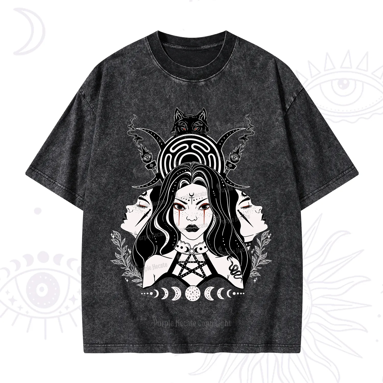 Purplehecate The Triple Moon Goddess Hecate Washed T-Shirt