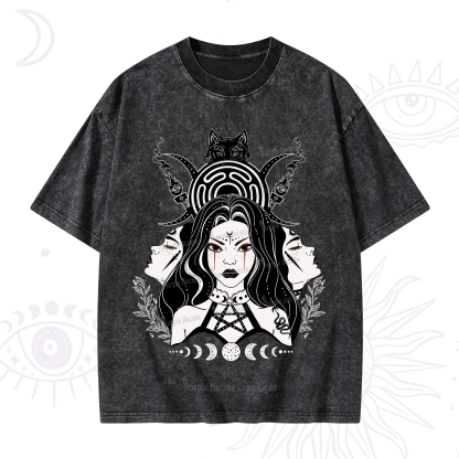 Purplehecate The Triple Moon Goddess Hecate Washed T-Shirt